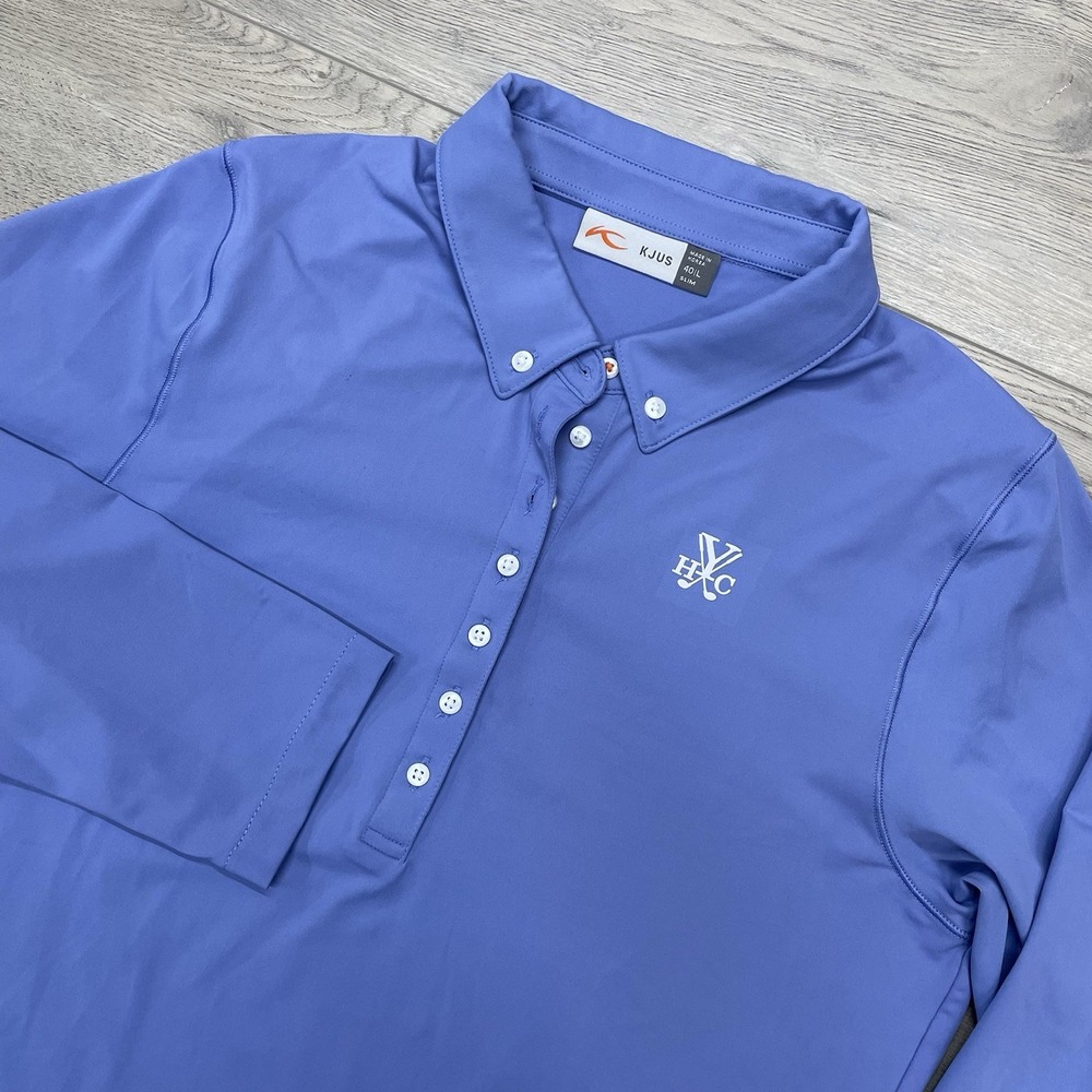 KJUS Yeamans Hall Club L/S Polo Shirt Women Sz L Slim Purple Golf Preppy